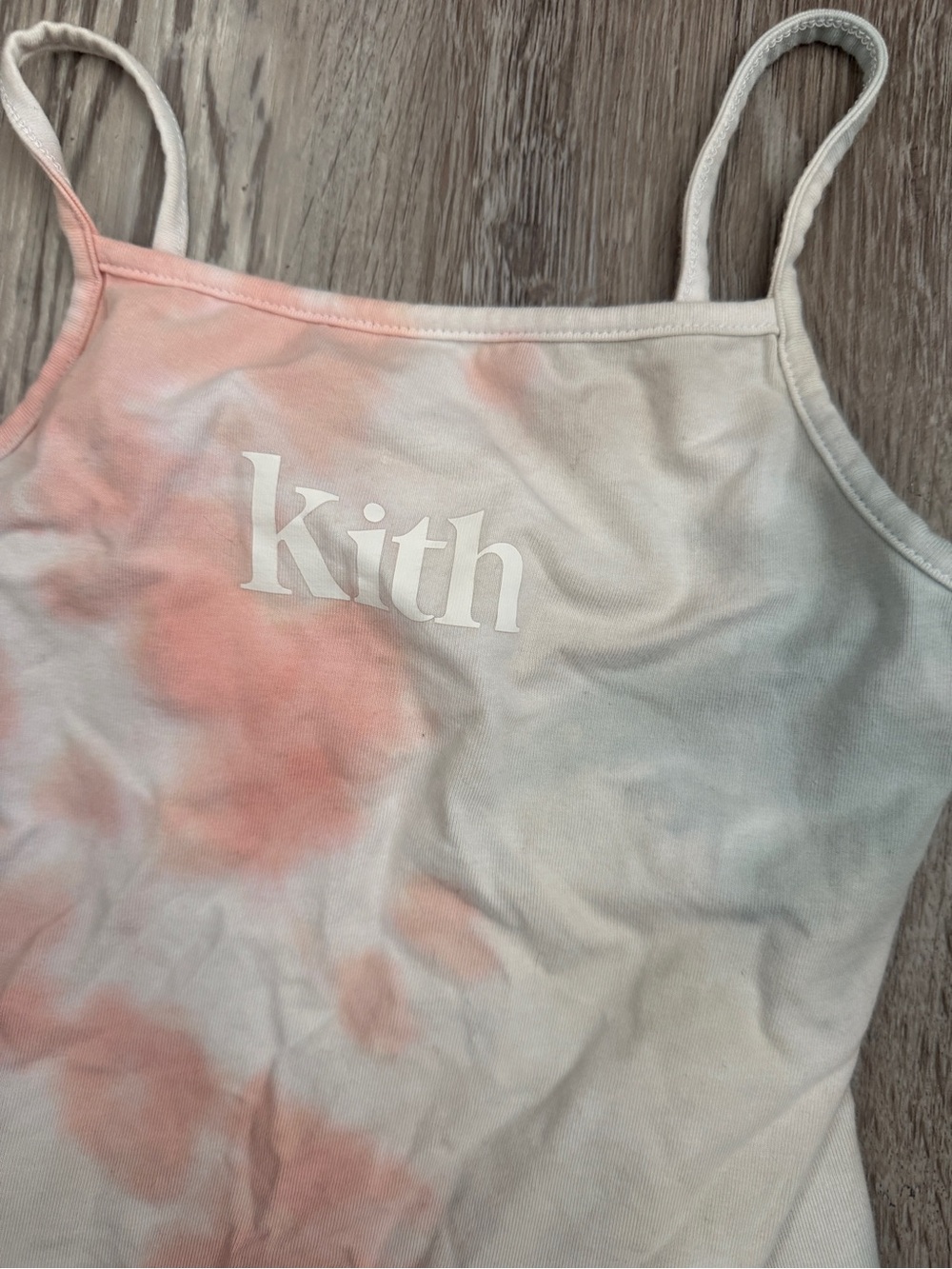 Kith Girls White Tank with Coral & Pale Blue Tie-Dye